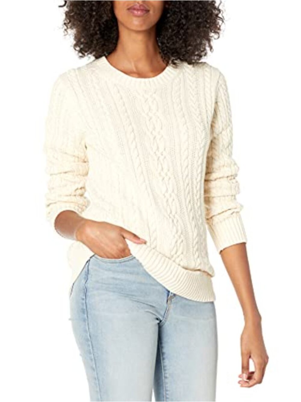Women's Fisherman Cable Sweater, Cotton Crewneck Pullover
